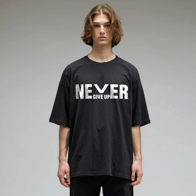 etsun Typography Men Round Neck Black T-Shirt