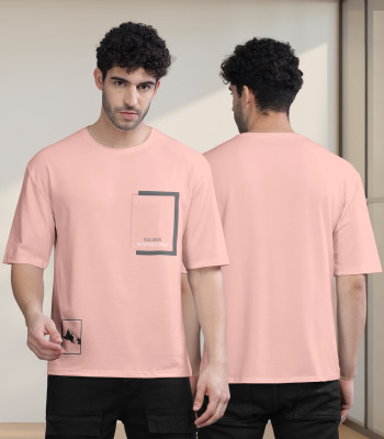 Bullmer Printed Men Round Neck Pink T-Shirt