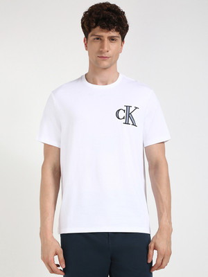 Calvin Klein Jeans Printed, Solid Men Round Neck White T-Shirt