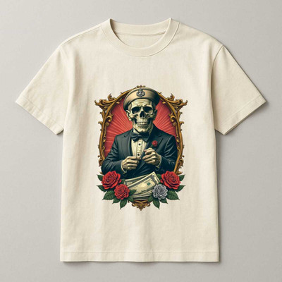 DARK DEVIL Self Design Men Round Neck White T-Shirt