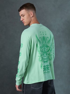 BEWAKOOF Printed, Typography Men Round Neck Green T-Shirt