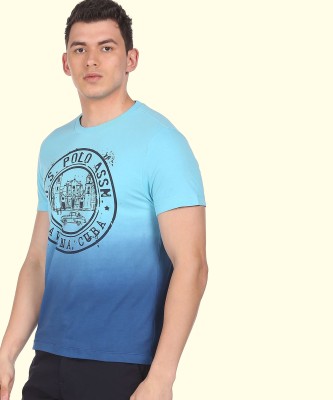U.S. POLO ASSN. Printed Men Round Neck Blue T-Shirt
