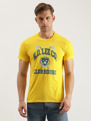 LEE Printed, Typography Men Round Neck Yellow T-Shirt