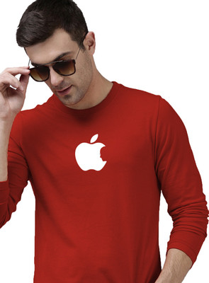 Organic Chics Printed Men Round Neck Maroon T-Shirt