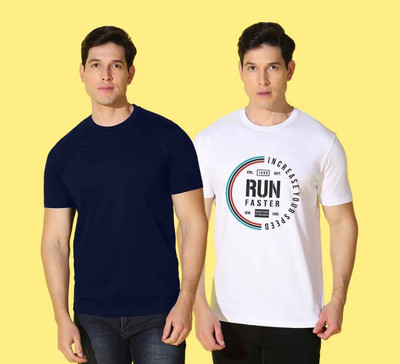 WOOSTRO Printed, Solid Men Round Neck Multicolor T-Shirt