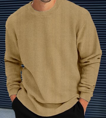 Force Solid Men Round Neck Beige T-Shirt