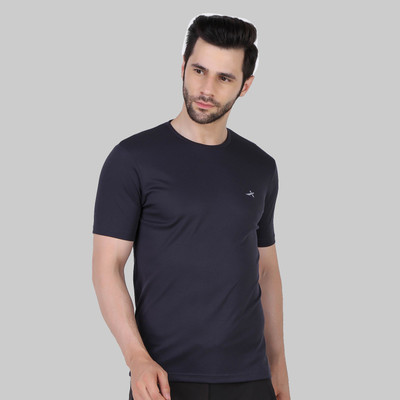 VECTOR X Solid Men Round Neck Grey T-Shirt