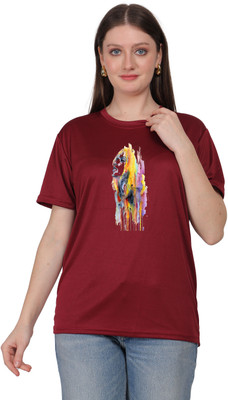 POONAMTRADERS Graphic Print Women Round Neck Maroon T-Shirt