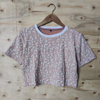 ABSTER Printed Women Round Neck Pink T-Shirt