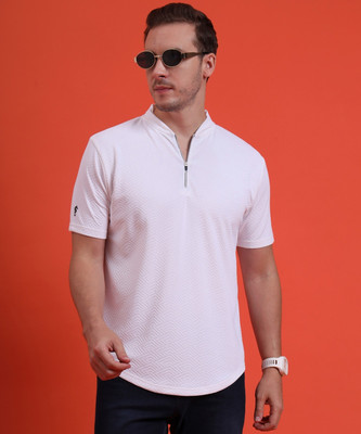 EPPE Solid Men Mandarin Collar White T-Shirt