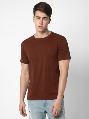 Cotstyle Solid Men Round Neck Brown T-Shirt
