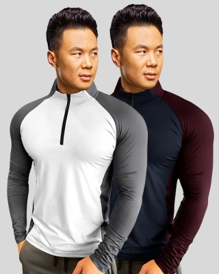 Highkind Solid Men Turtle Neck Multicolor T-Shirt