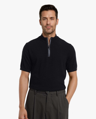RARE RABBIT Solid Men High Neck Black T-Shirt