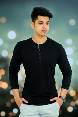 Faricon Trend Solid Men Round Neck Black T-Shirt