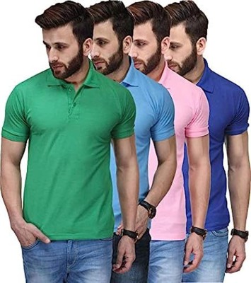 KEOTI Solid Men Polo Neck Green, Light Blue, Pink, Blue T-Shirt