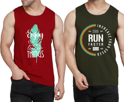 WOOSTRO Printed Men Round Neck Maroon, Dark Green T-Shirt