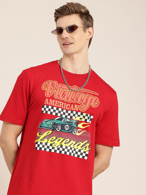 HERE&NOW Printed Men Round Neck Red T-Shirt