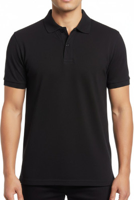 Zeytunprints Solid Men Polo Neck Black T-Shirt