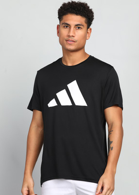 ADIDAS Printed Men Round Neck Black T-Shirt