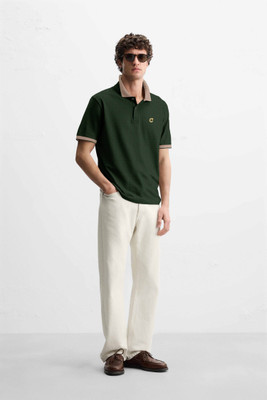 william and scott Solid Men Polo Neck Green T-Shirt