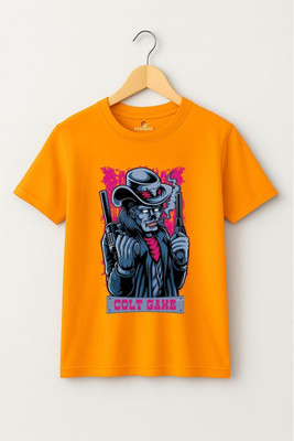 FASHIENT Printed Men Crew Neck Orange T-Shirt