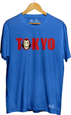 THE PRINT PLATTER Printed Men Round Neck Blue T-Shirt