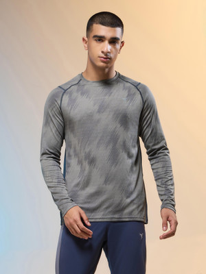 TECHNOSPORT Printed Men Crew Neck Grey T-Shirt