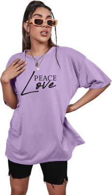 HouseOfCommon Self Design Women Round Neck Purple T-Shirt