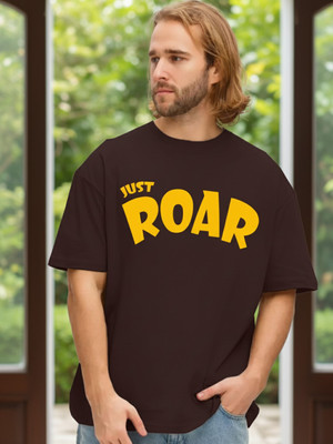 JUST ROAR Printed Men Round Neck Brown T-Shirt