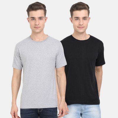 Fleximaa Solid Men Round Neck Grey, Black T-Shirt