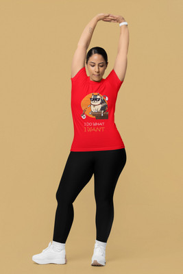 PD CLORI Printed Women Round Neck Red T-Shirt