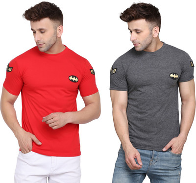 GEUM Solid Men Round Neck Red, Grey T-Shirt