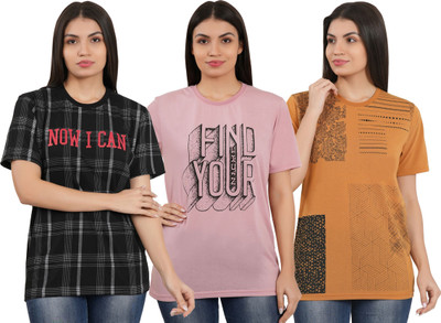 HouseOfCommon Printed Women Round Neck Multicolor T-Shirt