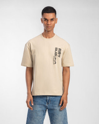 VIRGEIN Typography Men Round Neck Beige T-Shirt