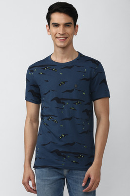PETER ENGLAND Printed Men Crew Neck Navy Blue T-Shirt