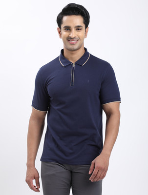 INDIAN TERRAIN Solid Men Polo Neck Blue T-Shirt