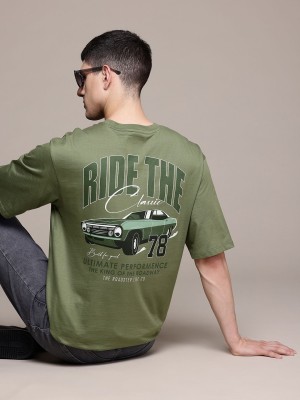 Roadster Printed Men Round Neck Green T-Shirt