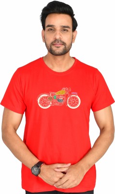 Burundi Blu Printed Men Round Neck Red T-Shirt