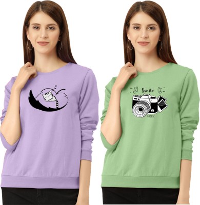 ZentWorld Printed Women Round Neck Purple, Light Green T-Shirt