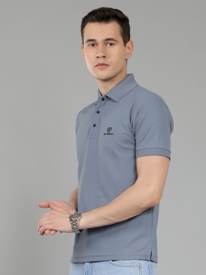 AAITHAN Solid Men Polo Neck Grey T-Shirt