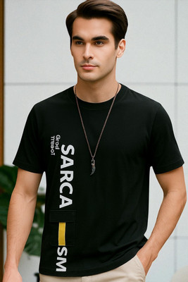 FAOES Graphic Print Men Round Neck Black T-Shirt