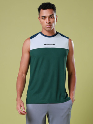 TECHNOSPORT Colorblock Men Crew Neck Green T-Shirt