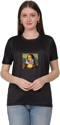 Aaso Graphic Print Women Round Neck Black T-Shirt