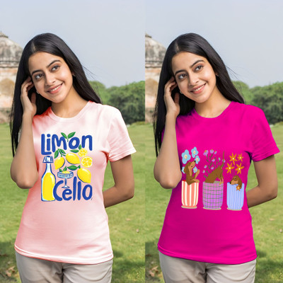 Kintu Parantu Printed Women Round Neck Pink T-Shirt