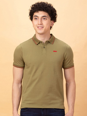 BEING HUMAN Solid Men Polo Neck Dark Green T-Shirt