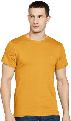 Bumchums Solid Men Round Neck Yellow T-Shirt