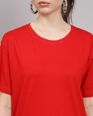 eco runner Solid Women Round Neck Red T-Shirt