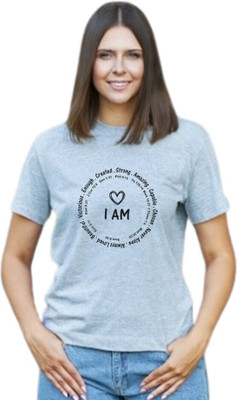 Witty Curlss Printed Women Round Neck Grey T-Shirt