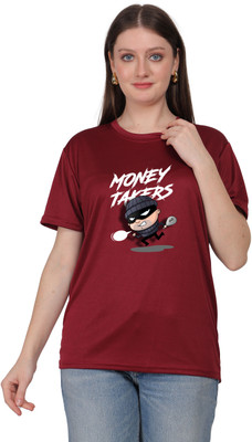 POONAMTRADERS Graphic Print Women Round Neck Maroon T-Shirt