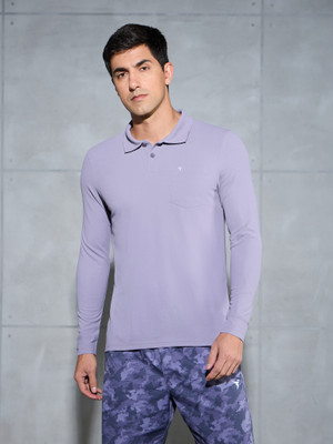 TECHNOSPORT Solid Men Polo Neck Purple T-Shirt